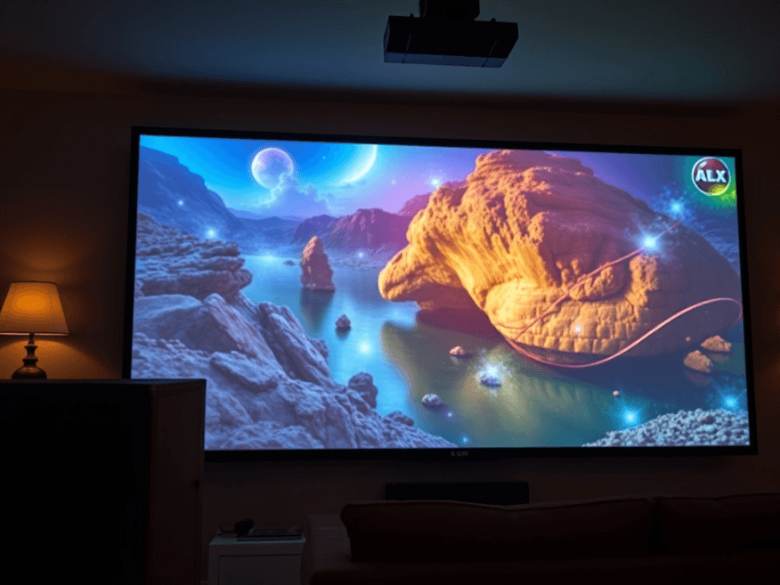 LG projector displaying vibrant visuals