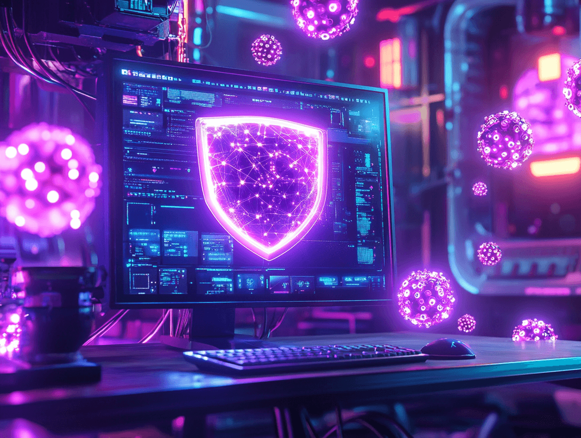 A clean and optimized PC desktop with an active anti-spyware scan