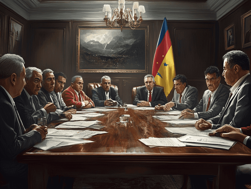 A bustling Venezuelan street scene, symbolizing the nation's divided opinions