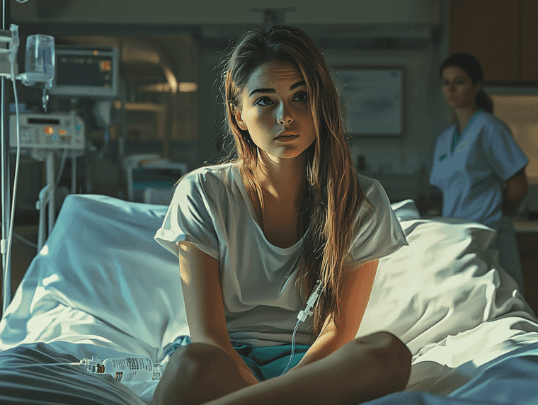 A tense moment in a hospital setting, capturing the essence of soap opera drama