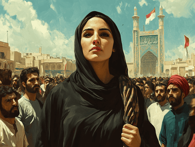 A symbolic image of a woman standing in defiance, representing freedom and resistance.