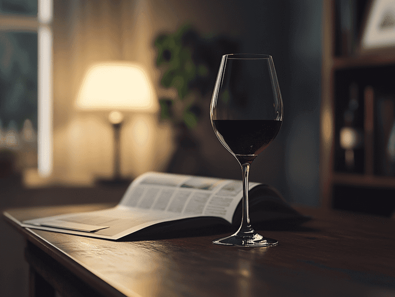 A glass of red wine on a table, symbolizing alcohol consumption