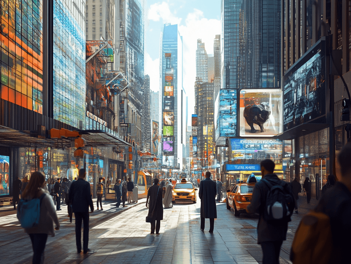 A futuristic financial dashboard powered by AI, showcasing data analytics and investment trends