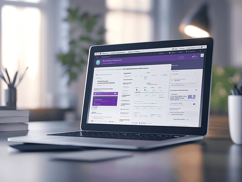 A sleek MacBook on a minimalist desk, showcasing a vibrant screen with Quick Look functionality
