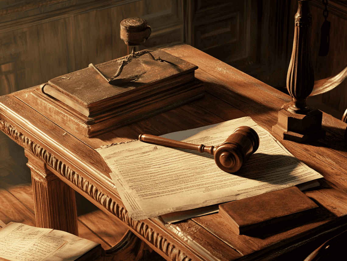 A courtroom setting with a judge's gavel and legal documents, symbolizing the FTC's decision against AccessiBe