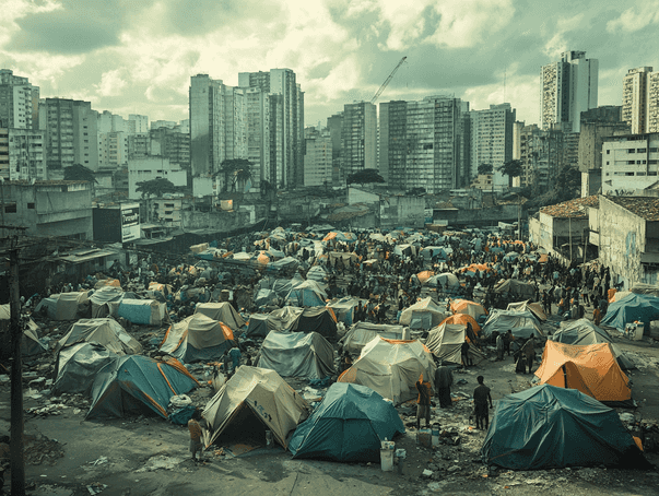 A close-up of a person sitting on the street, visibly struggling with addiction