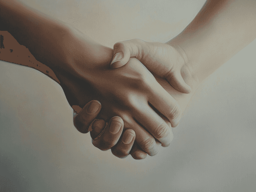 A close-up of hands intertwined, symbolizing support and partnership