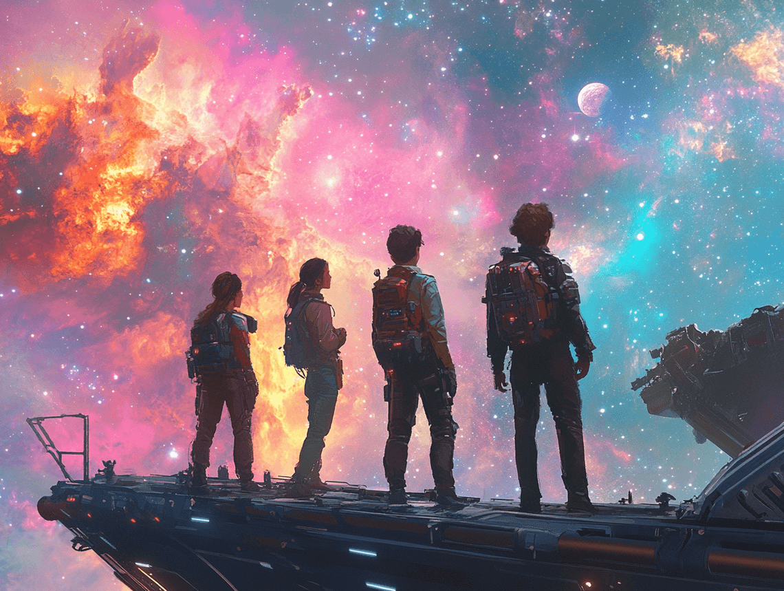 A visually striking and relevant image of a Star Wars-inspired galaxy with vibrant stars and spaceships