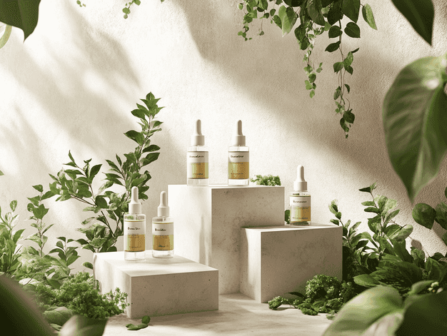 A sleek, eco-friendly skincare product line with minimalist packaging