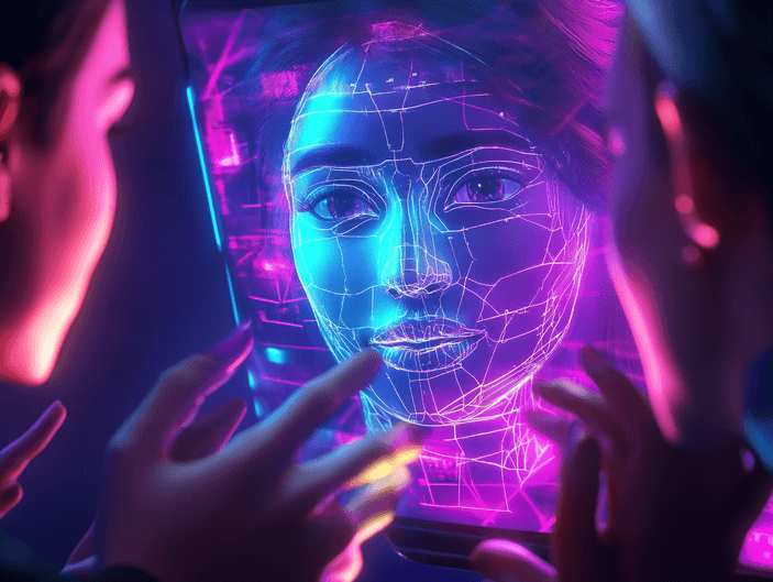 A digital avatar interacting with social media users on a smartphone