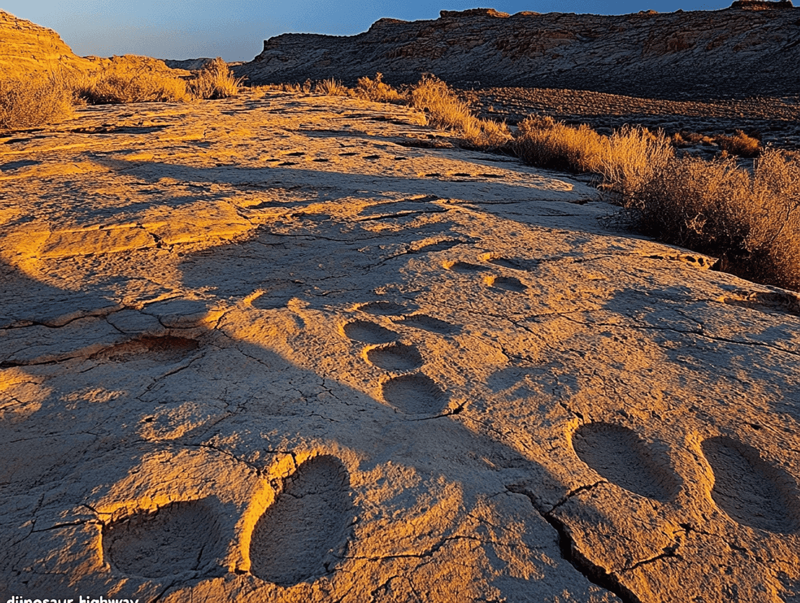 Close-up of a dinosaur footprint preserved in sedimentary rock