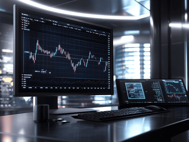 A financial chart showing stock market trends
