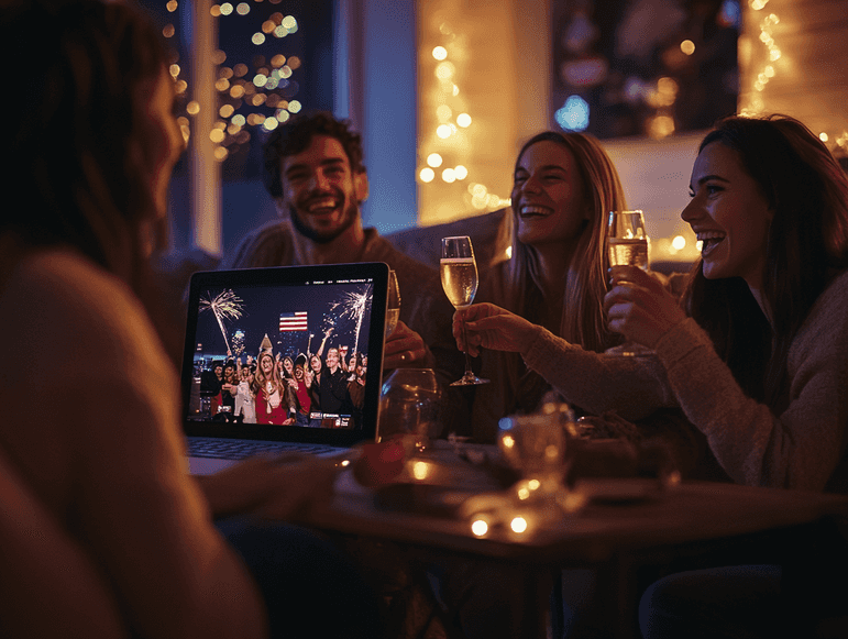 A close-up of the Times Square ball drop as it lights up the night sky