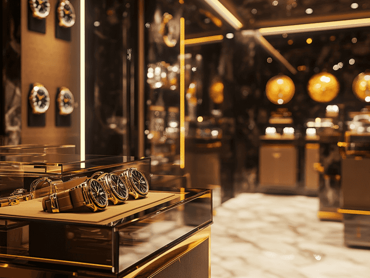 A luxurious Breitling watch with a red dial and silver subdials, displayed elegantly on a leather strap.