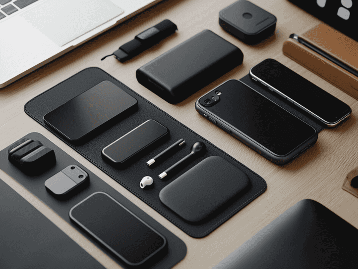 A shopping cart filled with tech gadgets and accessories