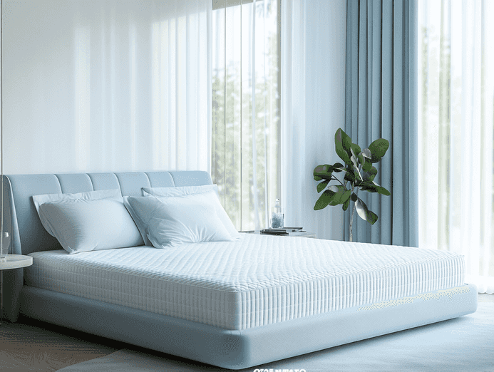 A cooling mattress with a sleek, modern design in a bright bedroom