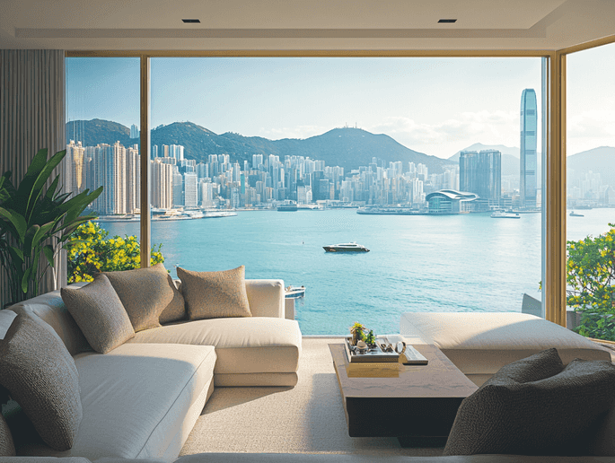 Construction cranes over a new residential development in Hong Kong