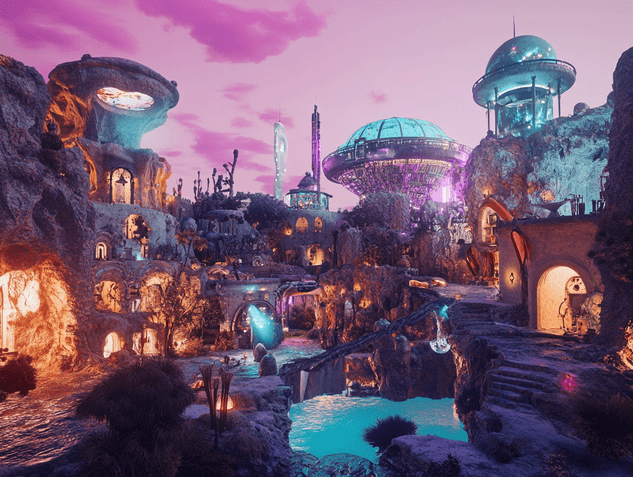 A futuristic gaming setup with blockchain elements