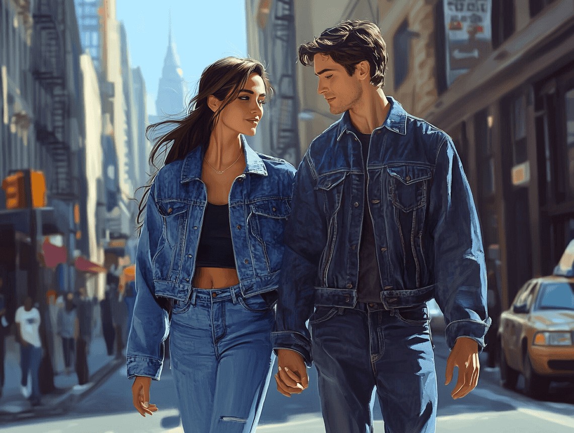 Taylor Swift and Travis Kelce walking together in coordinated outfits