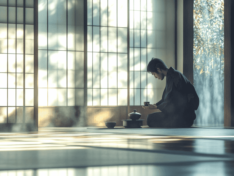 A serene moment of a traditional Japanese tea ceremony in Nara