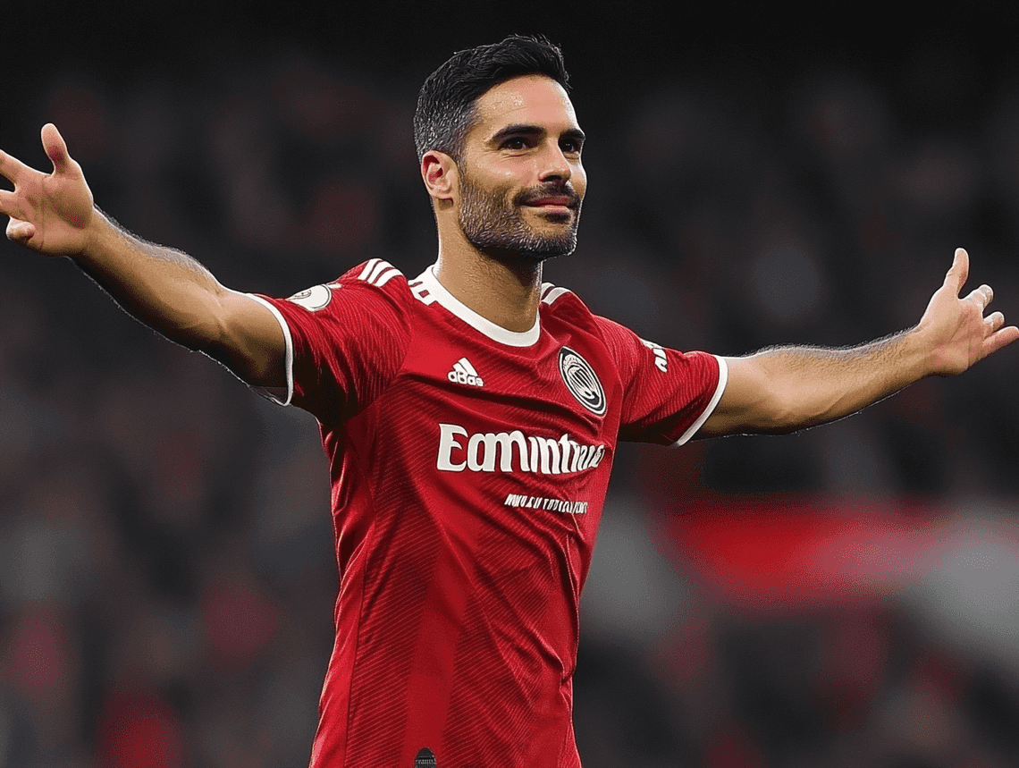 Close-up of a football player in action, dribbling the ball on a green field