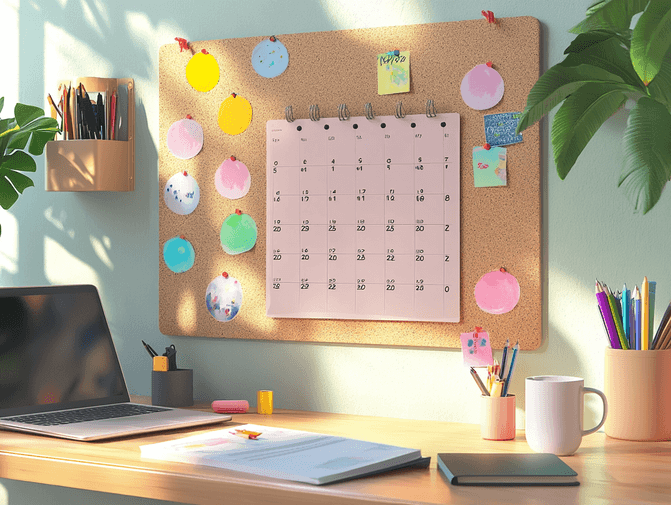 A close-up of a bubble calendar with vibrant colors and motivational stickers.