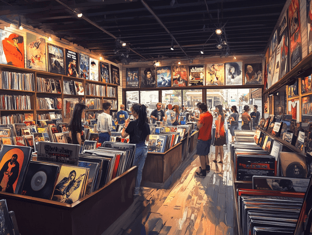 A vibrant music chart display showcasing various artists and genres