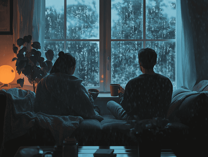 A serene image of a couple sitting on a park bench, enjoying the quiet