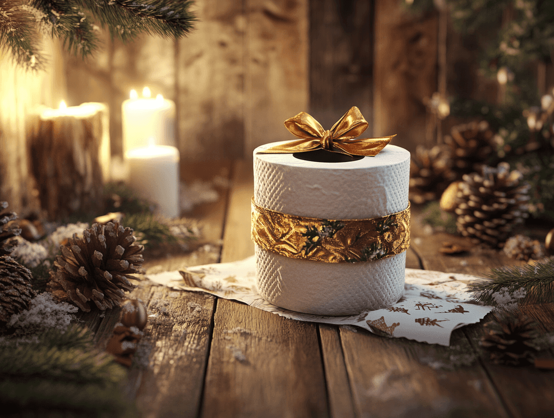 A warehouse filled with toilet paper rolls stacked in colorful arrangements