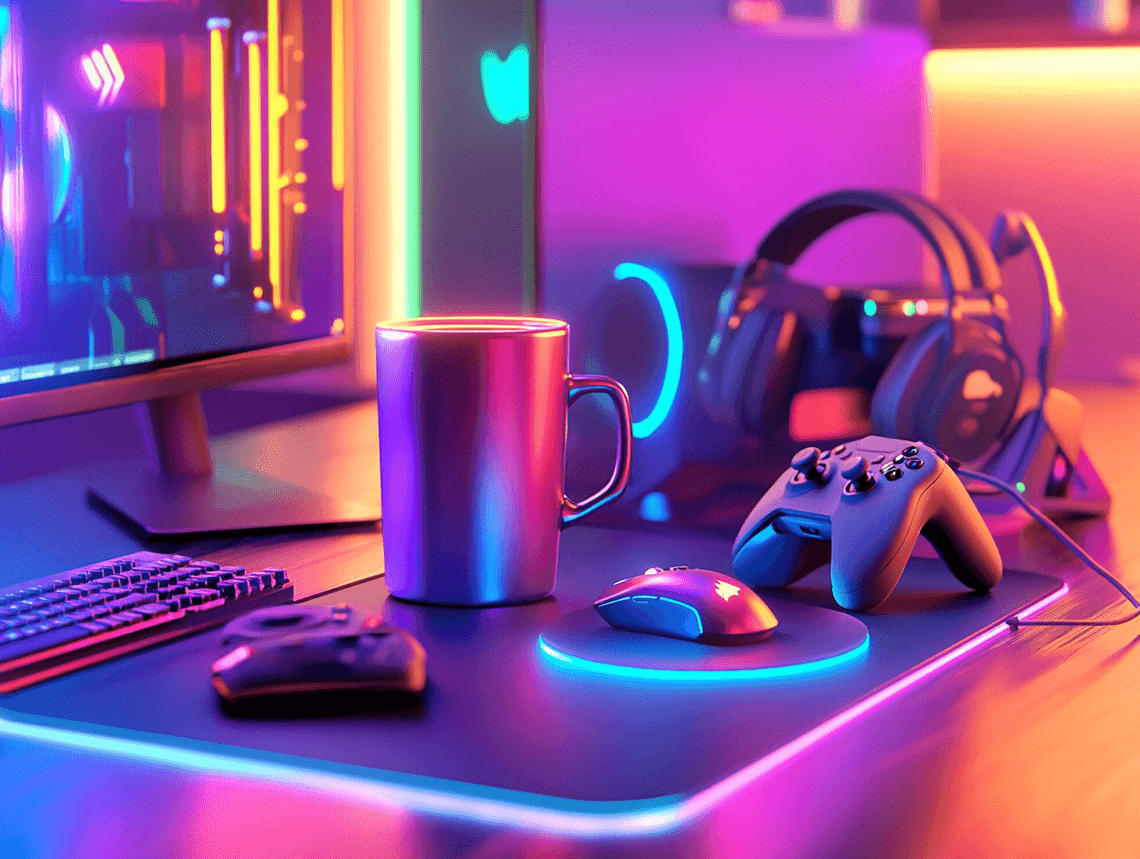 Close-up of the mug showing its LED lights and touch-sensitive controls