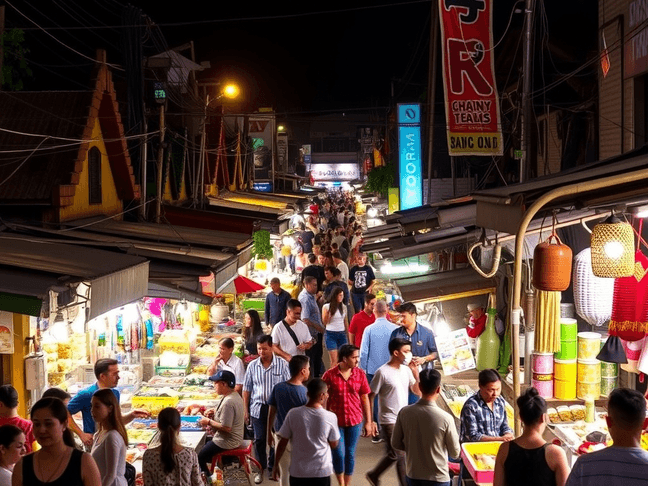 A vibrant night market in Chiang Mai, Thailand