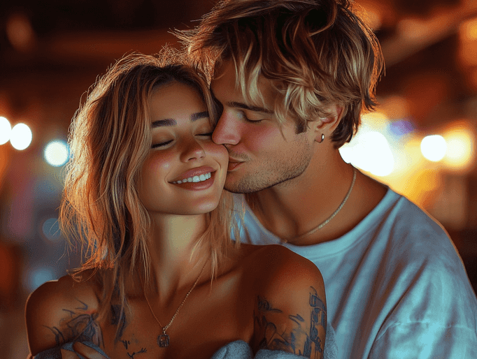 Justin Bieber kissing Hailey Baldwin in a heartfelt moment