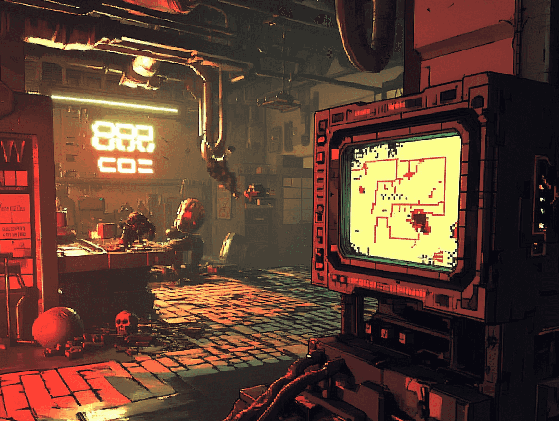A visually striking Doom-inspired captcha interface with a retro gaming vibe
