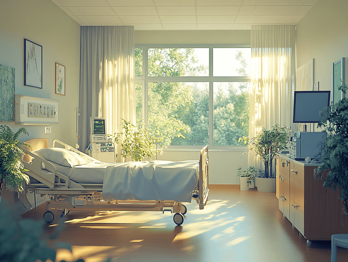A hospital room with medical equipment, symbolizing the care Mikkey Dee received during his recovery