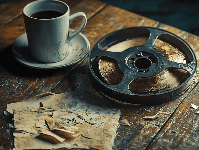 A symbolic image of a film reel unspooling, representing Jeff Baena's enduring legacy in cinema