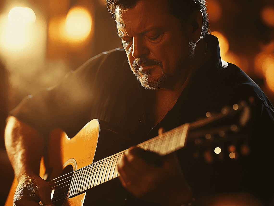 A candid shot of Wayne Osmond playing guitar during a live performance, showcasing his musical talent