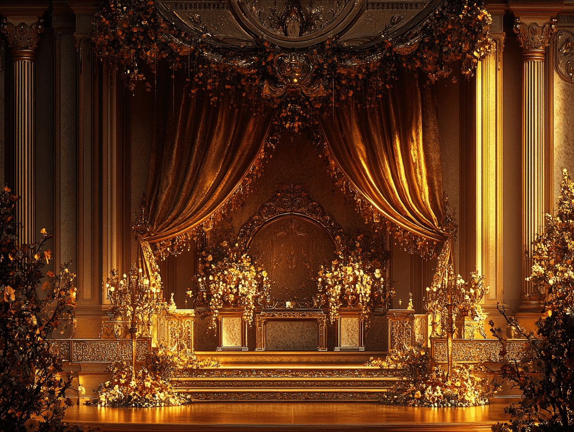 A glamorous awards stage with elegant decor and lighting
