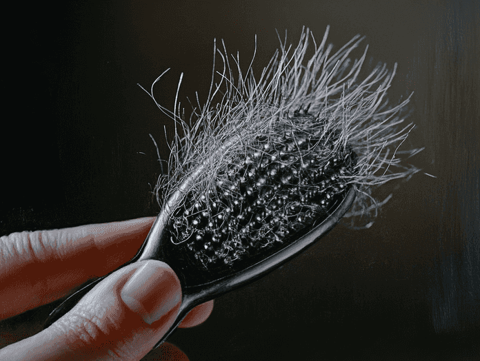 A clean hairbrush placed on a bathroom counter