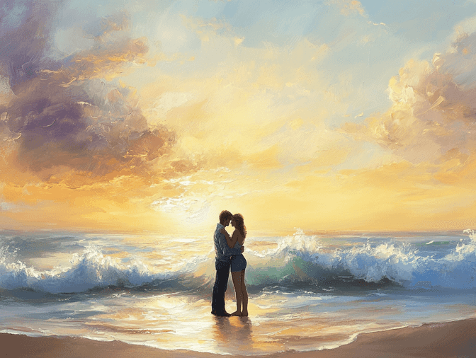 A candid moment of a couple laughing together at a casual outdoor setting.