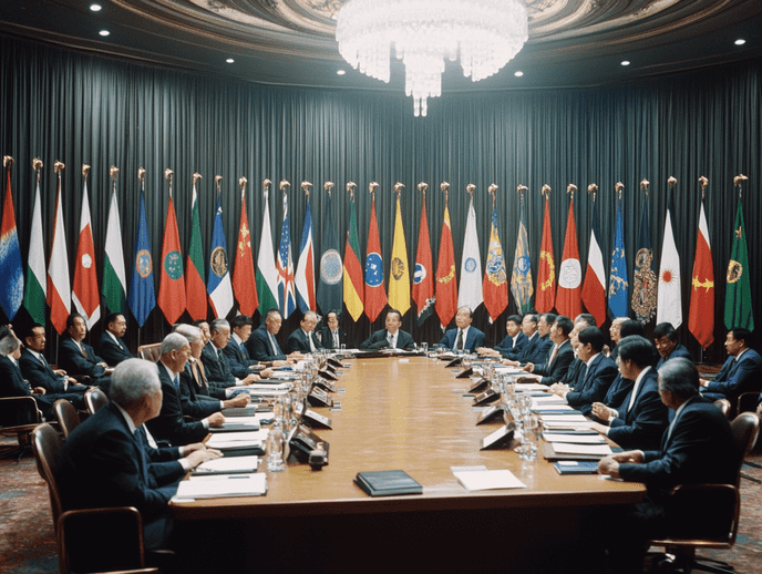 A diplomatic meeting with international leaders discussing Myanmar's political crisis.