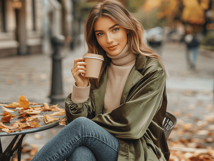 A sleek satin jacket styled with casual jeans and a chic top