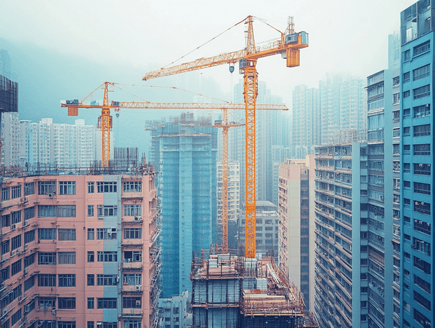 Aerial view of Hong Kong's skyline with high-rise buildings