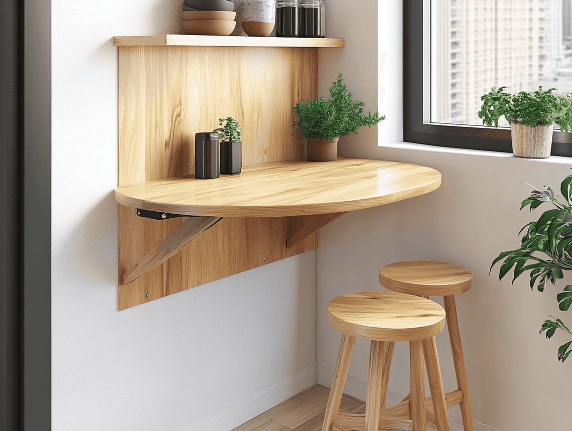 A small glass-top dining table with metal chairs in a bright living space