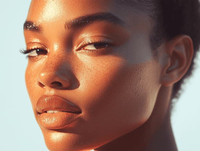 A glamorous model with winged eyeliner and bold red lips, embodying classic Hollywood glam