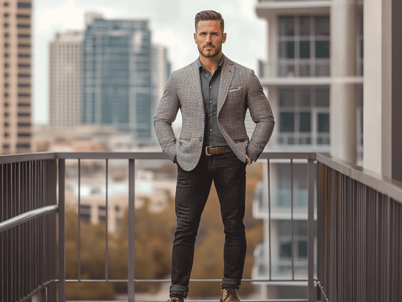 A stylish man wearing Coofandy clothing, exuding confidence and modern elegance