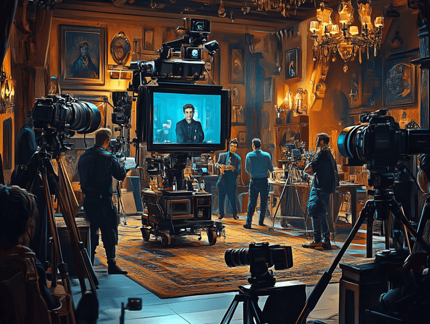 A production set with cameras and crew filming a Netflix original series