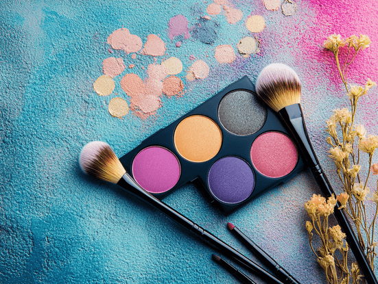 A vibrant eyeshadow palette with bold, colorful shades