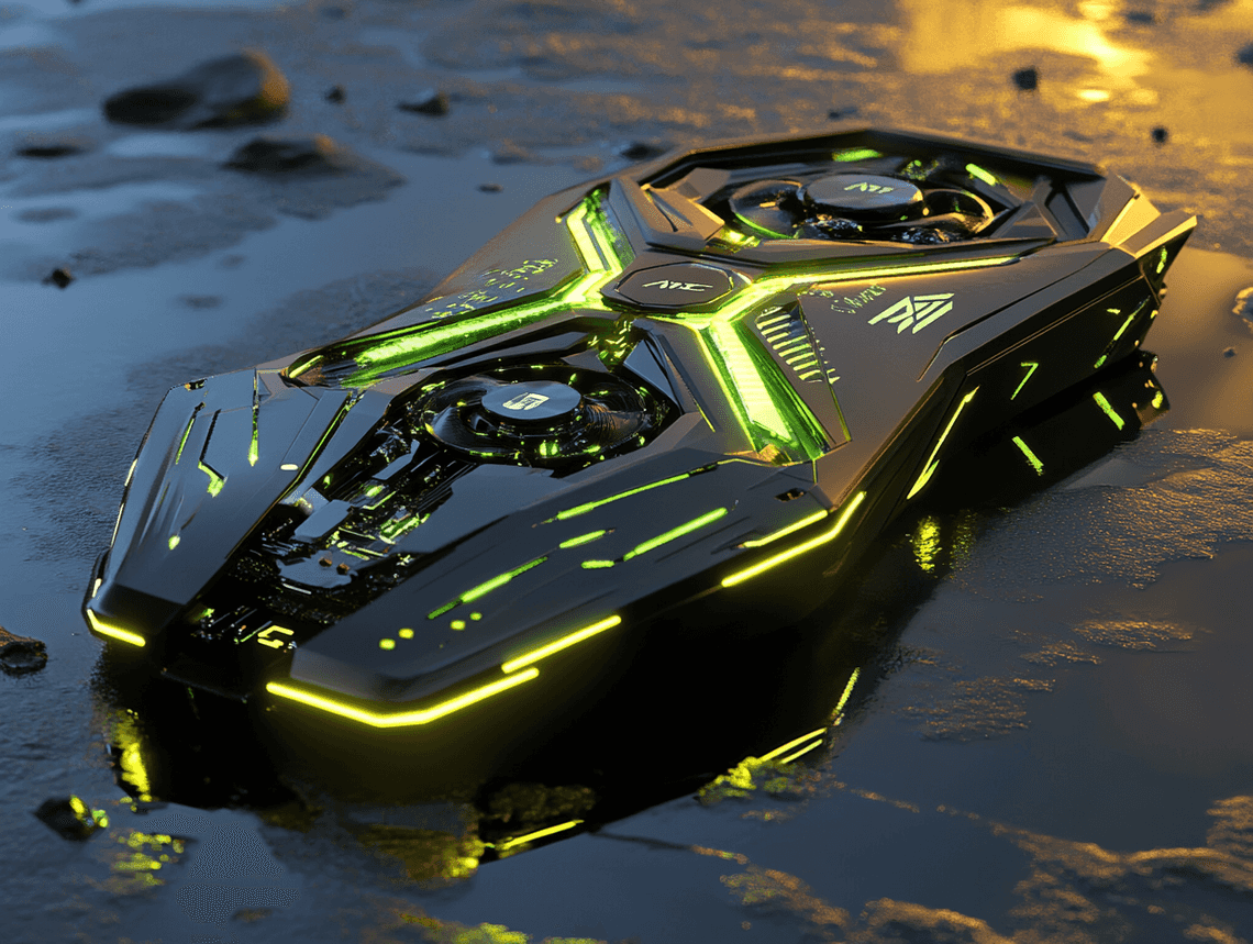 A futuristic stage setup at CES 2025 showcasing NVIDIA's keynote