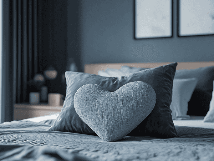 A sleek, ergonomic sex pillow on a neatly made bed, showcasing its discreet and stylish design.