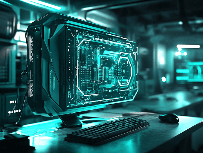 A futuristic AI-powered GPU concept with glowing circuits and sleek design